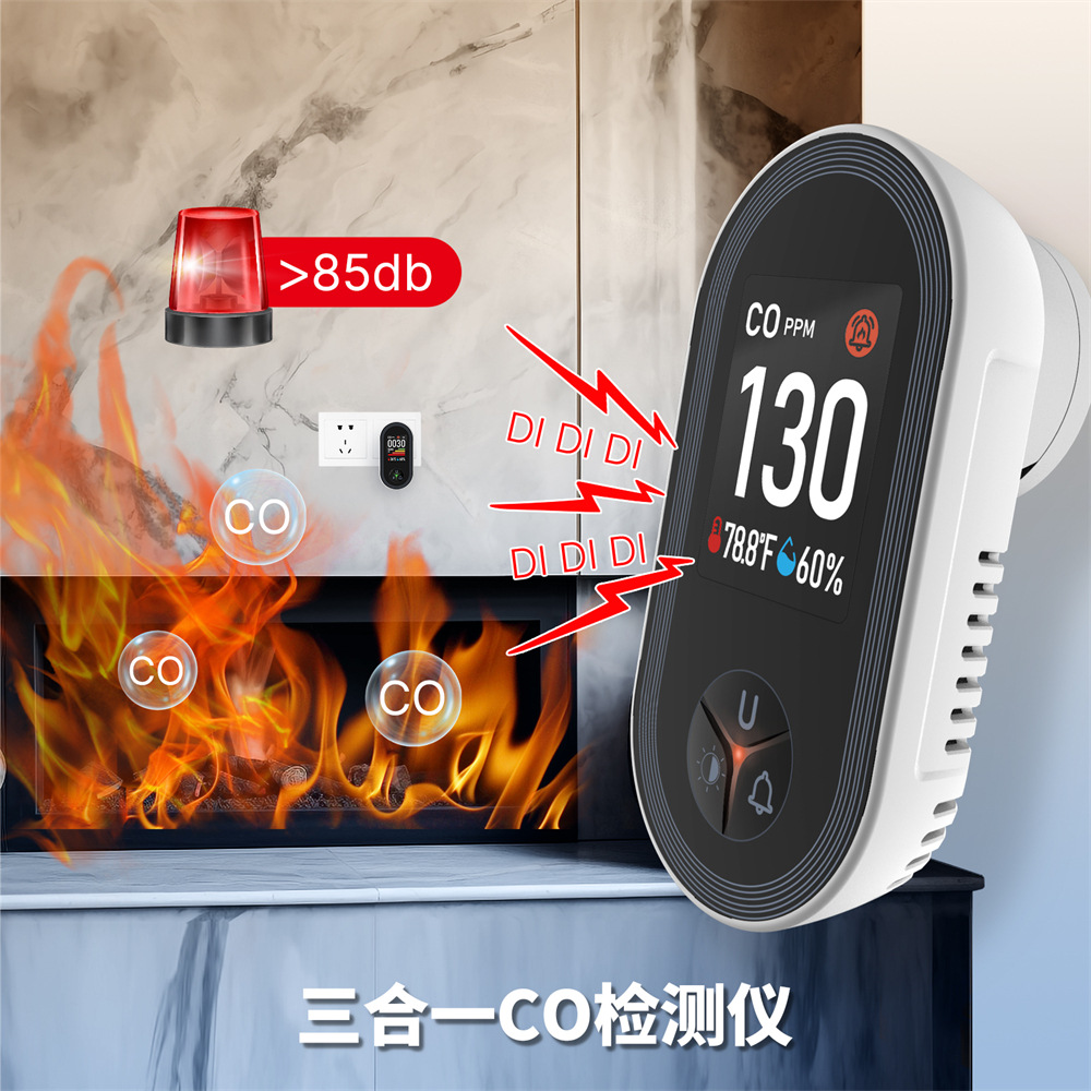 Co Detector Plug - 3-in-1 koolmonoxidedetector plug-in display met temperatuur-vochtigheidssensor