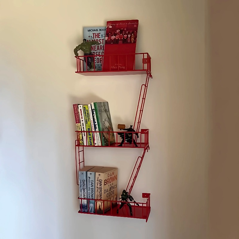 Fire Escape Ladder - Brandbluswagen wandplank, 3-laags metalen ladderorganizer, stevige