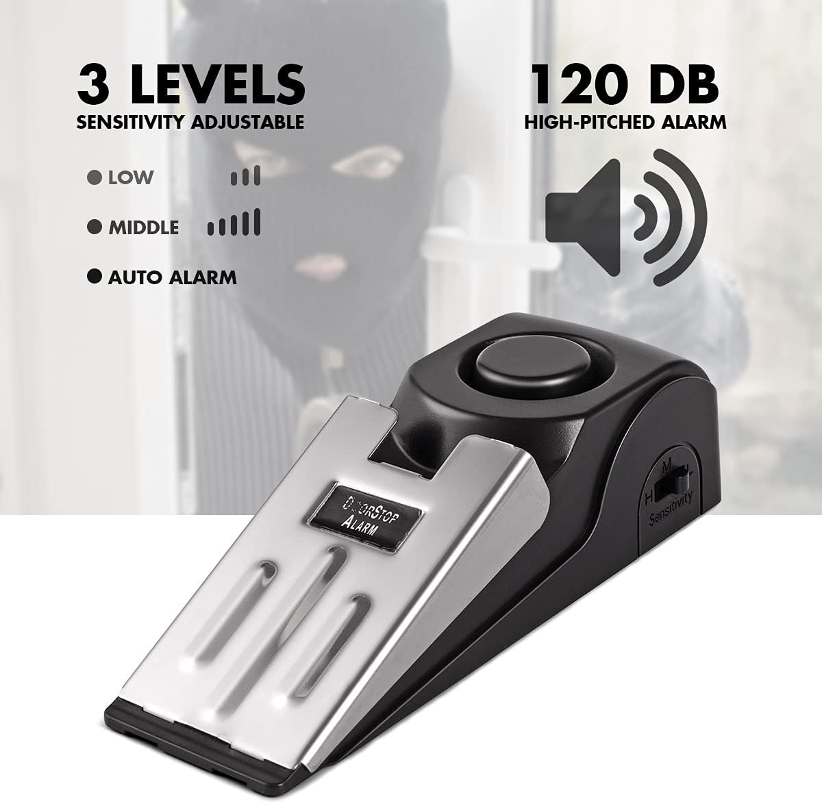 Door Stop Alarm - Deurstopalarm, deurstopper met 120DB beveiligingsalarm, vloerwigdeurstop