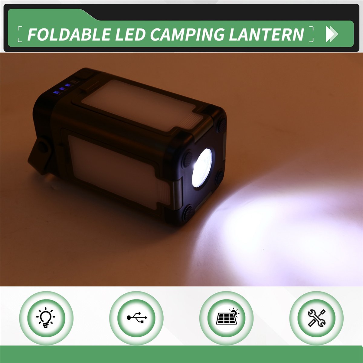 Power Outage Light - X08A Opvouwbare LED-campinglantaarn, op zonne-energie oplaadbaar,
